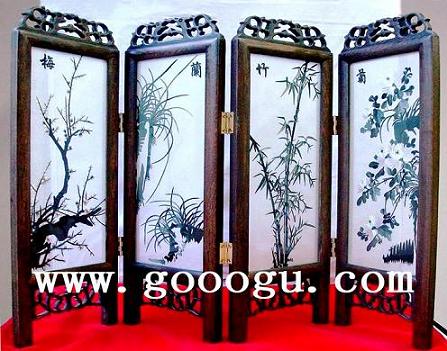 梅藺竹菊四扇折疊小屏風(fēng) 蘇州雙面繡品 純手工雙面繡