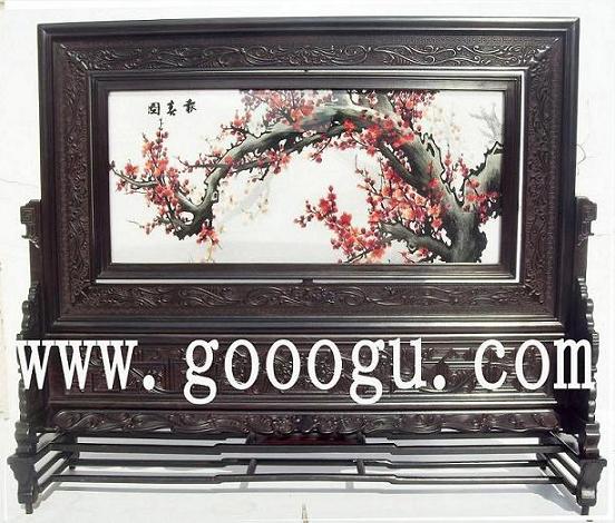 高檔雙面繡座屏,報春圖雙面繡臺屏精品