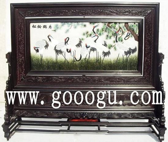 松齡鶴壽雙面繡,蘇州雙面繡精品,檀木刺繡蘇繡