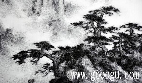 亂針繡精品，風(fēng)景蘇繡畫(huà)，手工刺繡風(fēng)景畫(huà)，黃山云海