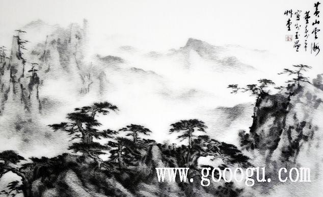 蘇繡刺繡畫(huà)，黃山云海風(fēng)景裝飾畫(huà)，刺繡精品畫(huà)