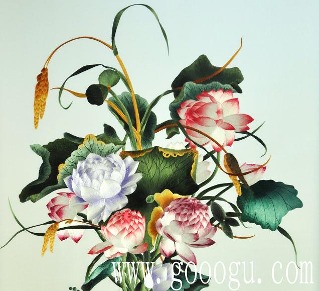 蘇繡精品特寫、繡工精細,線條均勻、層次感鮮明